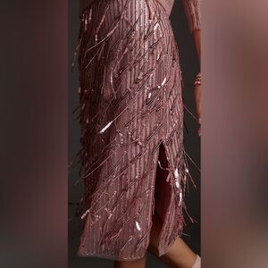 Maeve Fringed Sequined Midi Skirt pink size 2